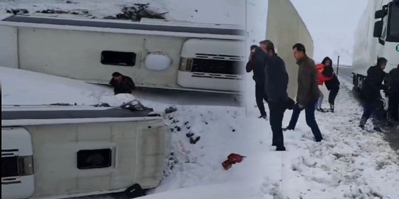 Erzincan’da yolcu otobüsü şarampole devrildi